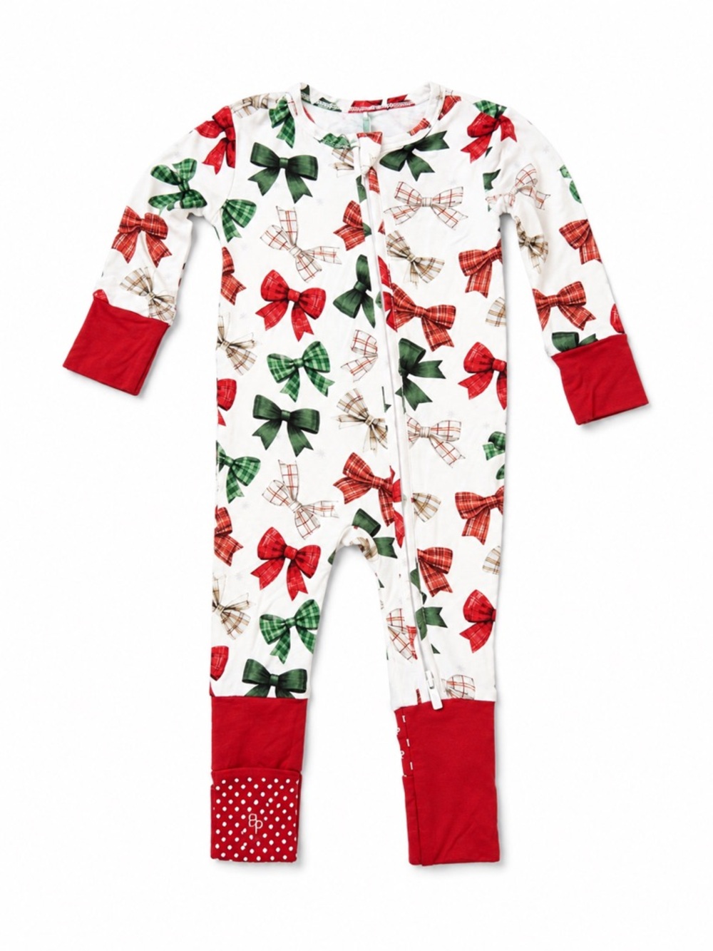 New - Posh Peanut Bamboo Christmas Bow Convertible Footie Pajamas